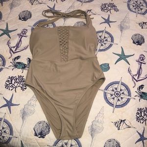 Aerie beige one piece swim suit